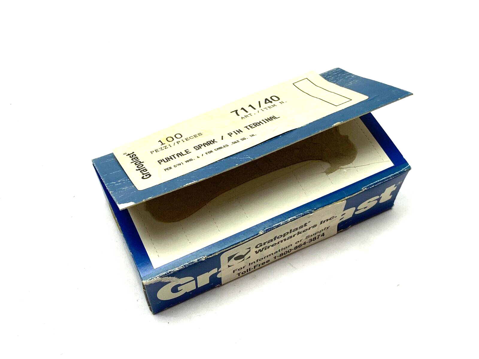 Grafoplast 711/40 17mm Spark Crimp-On Pins for Cable O.D. 4mm OPEN BOX OF 99 - Maverick Industrial Sales