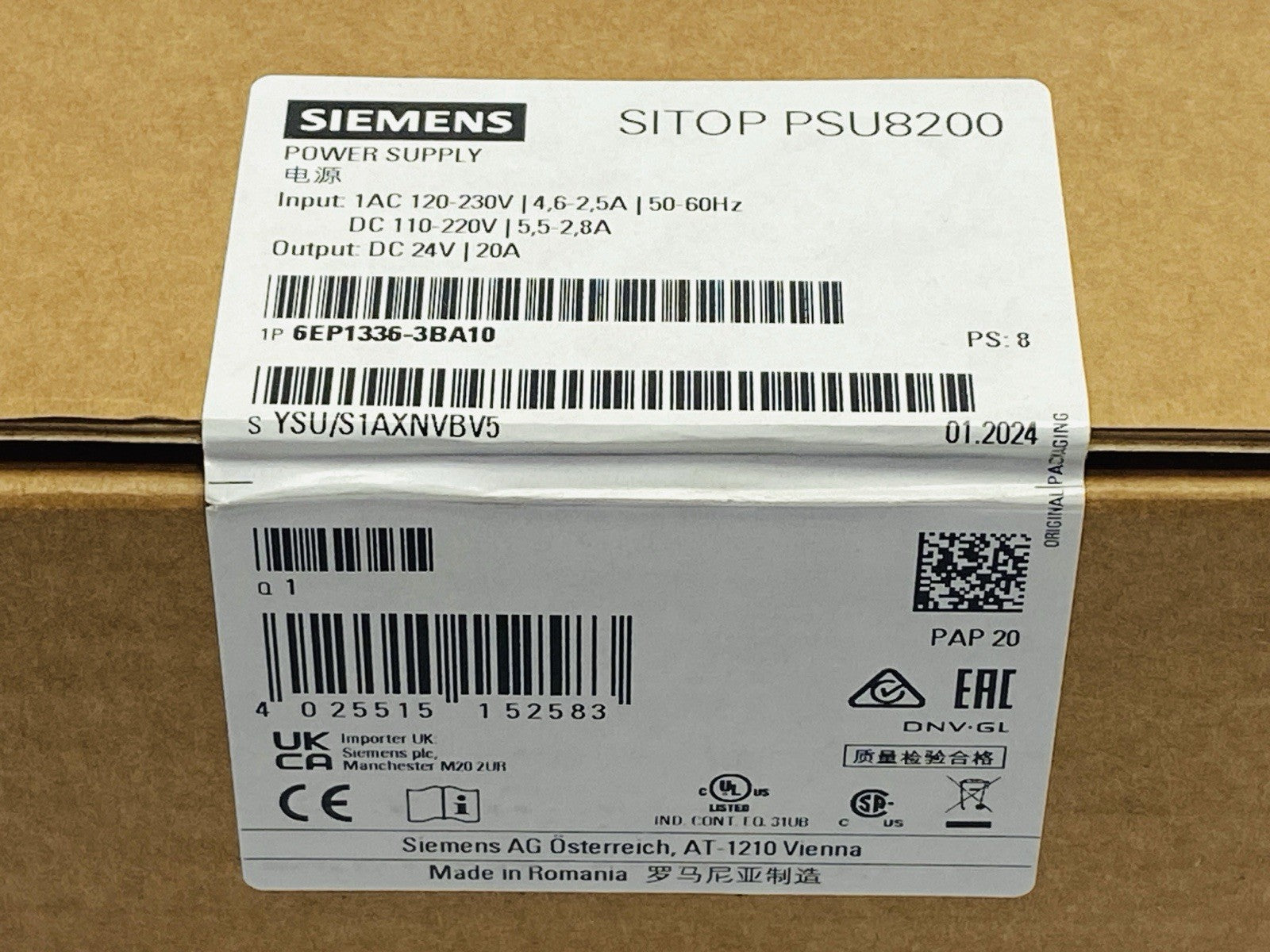 Siemens 6EP1336-3BA10 Power Supply 20A 24VDC SITOP PSU8200 - Maverick Industrial Sales