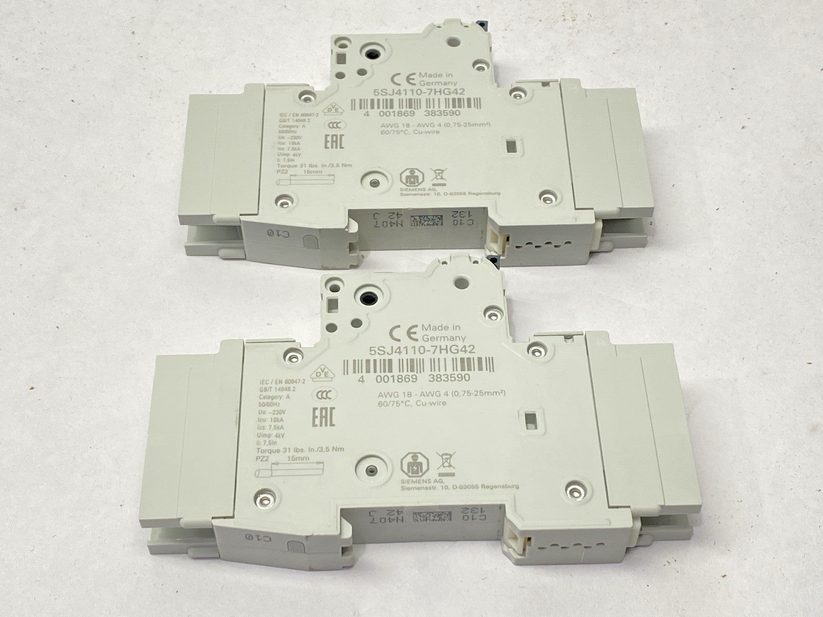 Siemens 5SJ4110-7HG42 Circuit Breaker 1P 10A 277/489V LOT OF 2 - Maverick Industrial Sales