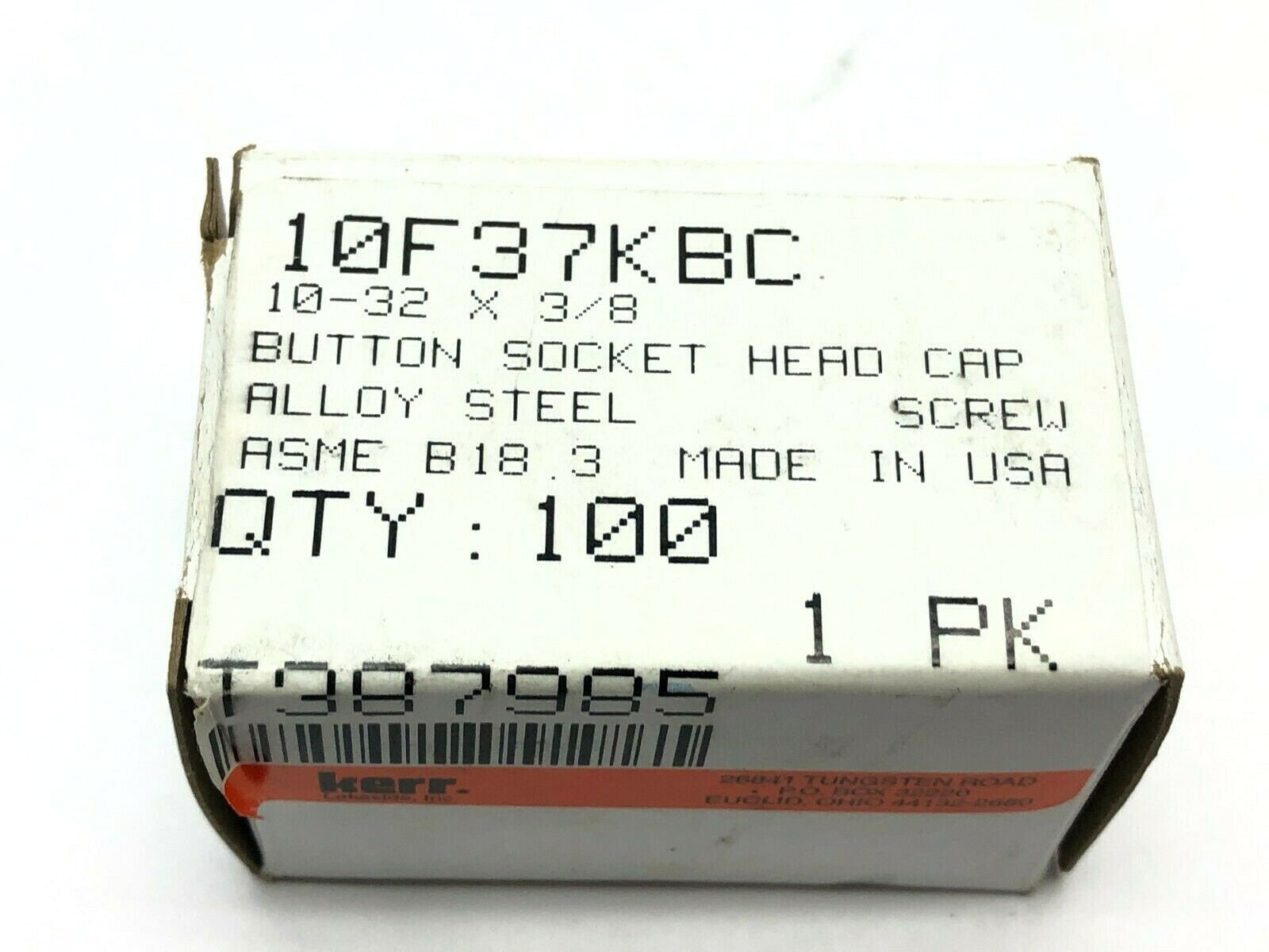 Kerr 10F37KBC Button Head Socket Cap Screw 10-32 x 3/8" PKG OF 100 - Maverick Industrial Sales