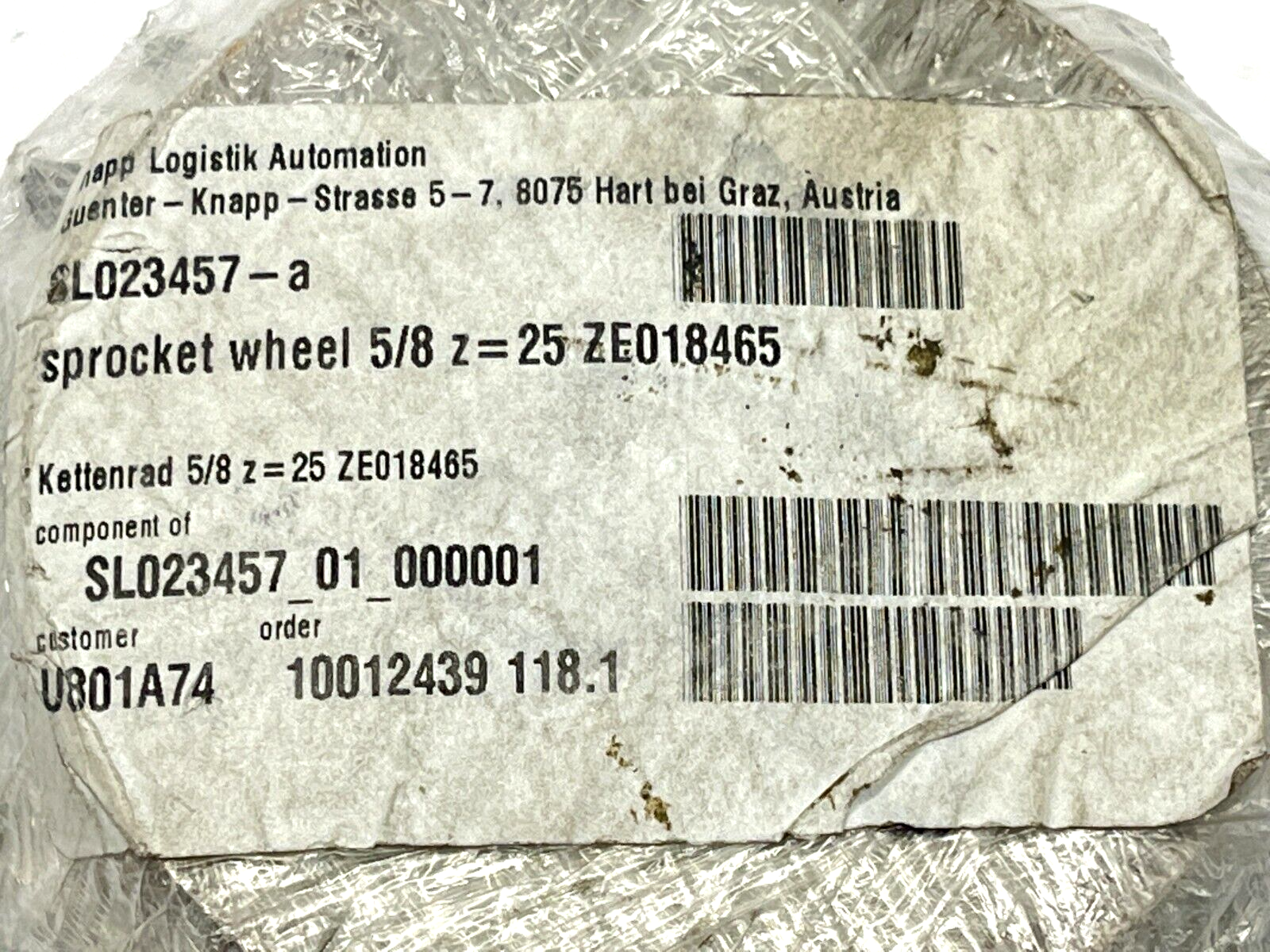 Knapp SL023457-A Sprocket Wheel 5/8 Z=25 ZE018465 - Maverick Industrial Sales