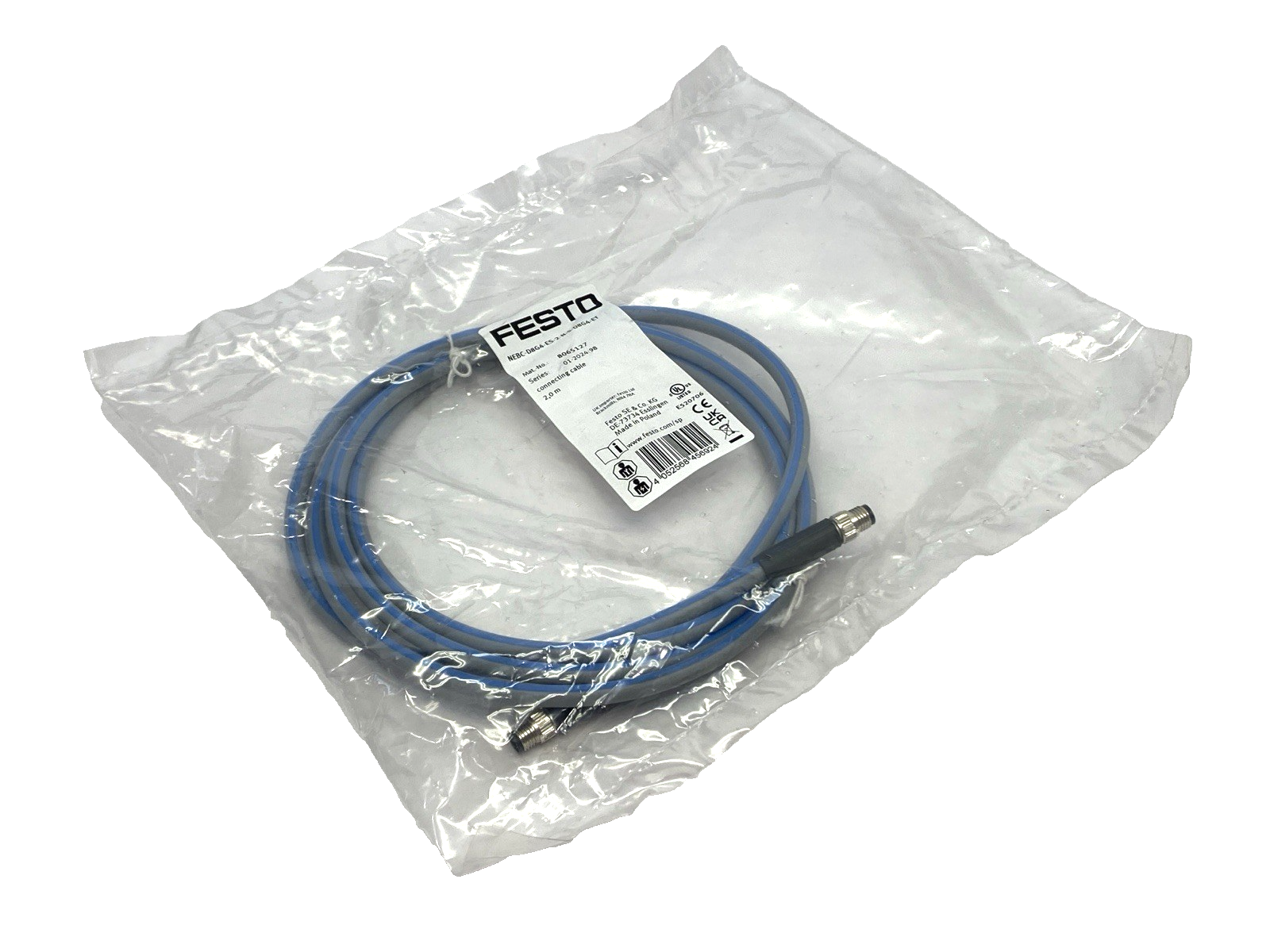 Festo NEBC-D8G4-ES-2-N-S-D8G4-ET Double-Ended M8 4-Pin M Connector Cable 8065127 - Maverick Industrial Sales