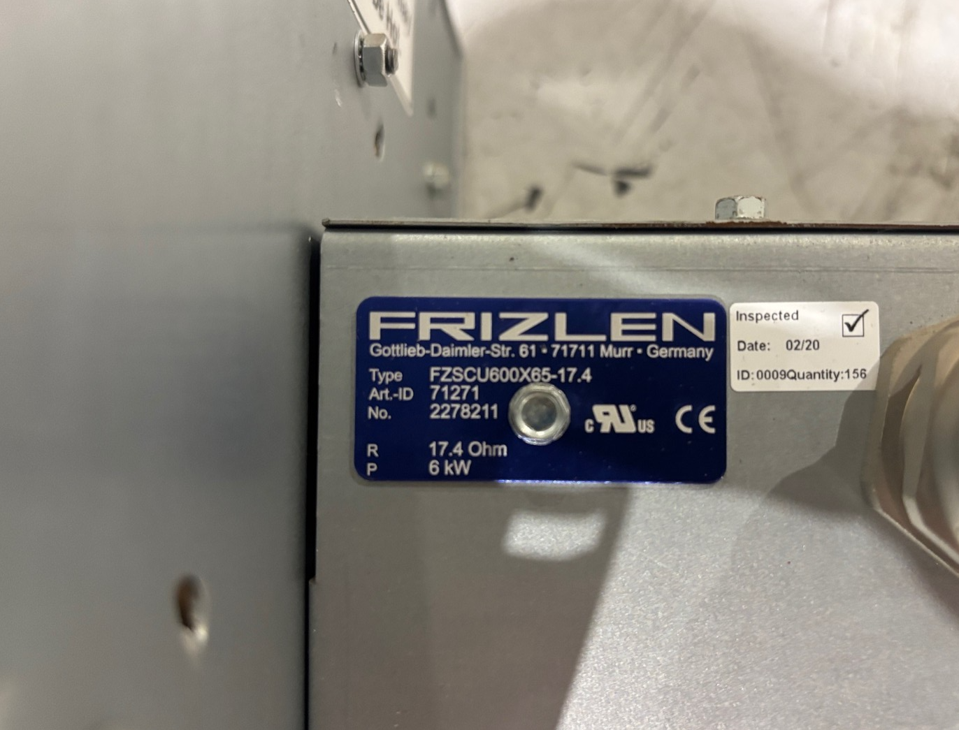 Frizlen FZSCU600X65-17.4, 6 kW, 17.4 Ohm Brake Resistor, 6000W, 71271, 2278211 - Maverick Industrial Sales