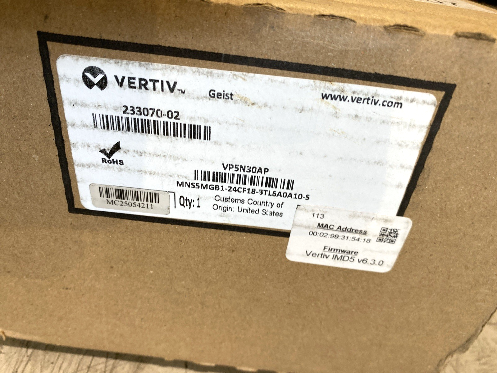 Vertiv Geist VP5N30AP Switched Rack PDU MNS5MGB1-24cf18-3tl6A0A10-S IMD5 V6.3.0 - Maverick Industrial Sales