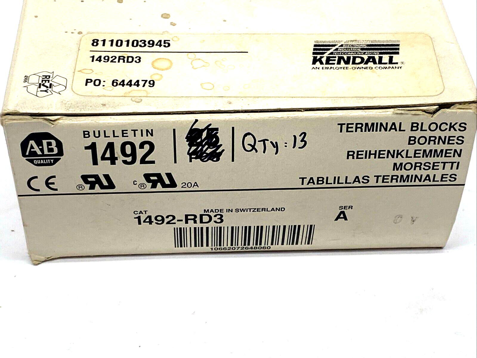 Allen Bradley 1492-RD3 Ser. A Terminal Block, Gray LOT OF 13 - Maverick Industrial Sales