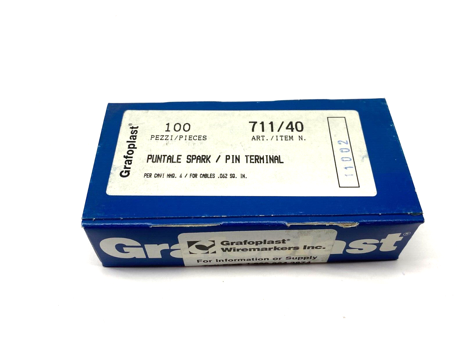 Grafoplast 711/40 17mm Spark Crimp-On Pins for Cable O.D. 4mm BOX OF 100 - Maverick Industrial Sales