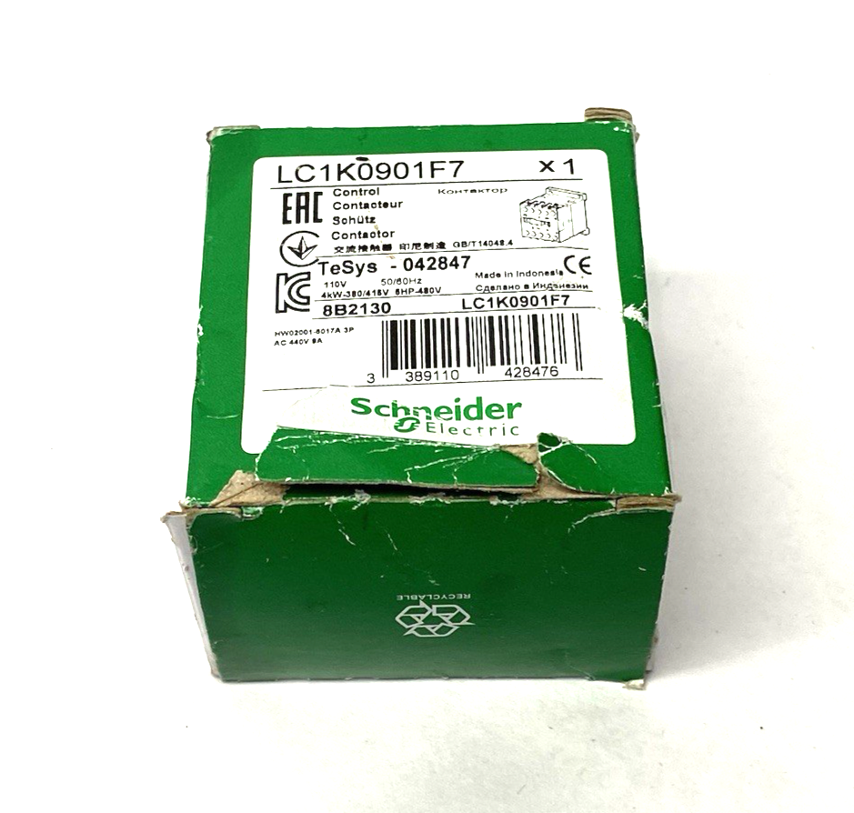 Schneider Electric LC1K0901F7 Contactor, TeSys K, 3P, AC-3 - Maverick Industrial Sales