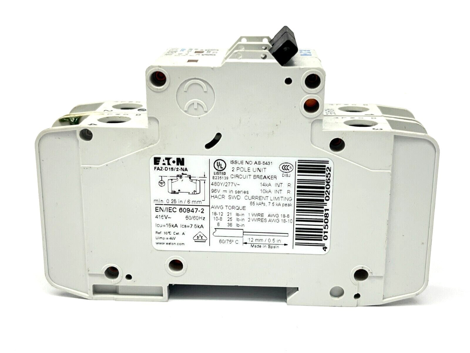 Eaton FAZ-D15/2-NA Circuit Breaker 15A 480Y/277V 2-Pole - Maverick Industrial Sales