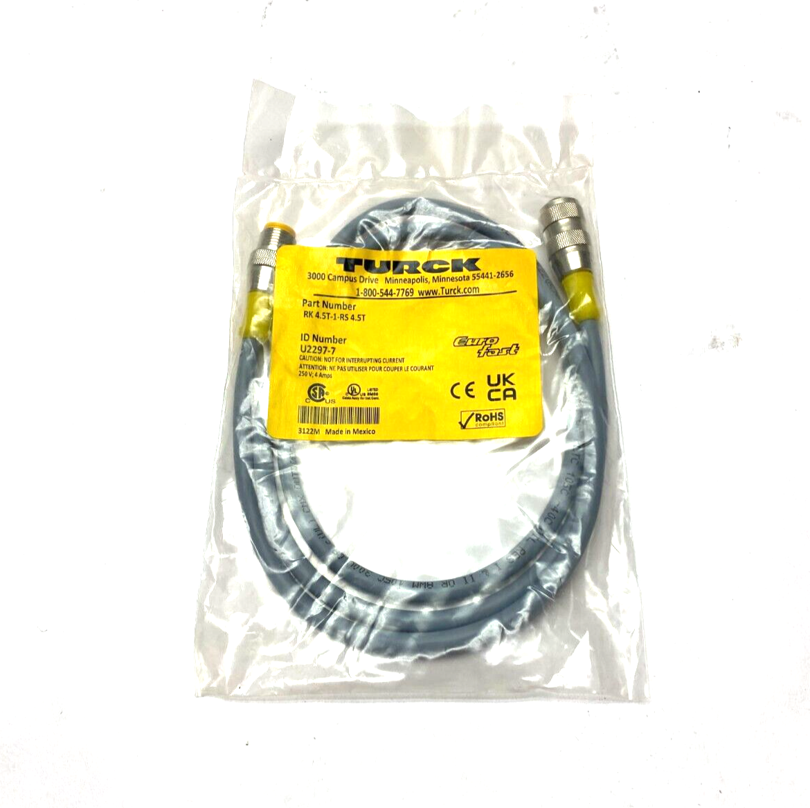 Turck RK 4.5T-1-RS 4.5T Eurofast Double Ended Cordset U2297-7 - Maverick Industrial Sales