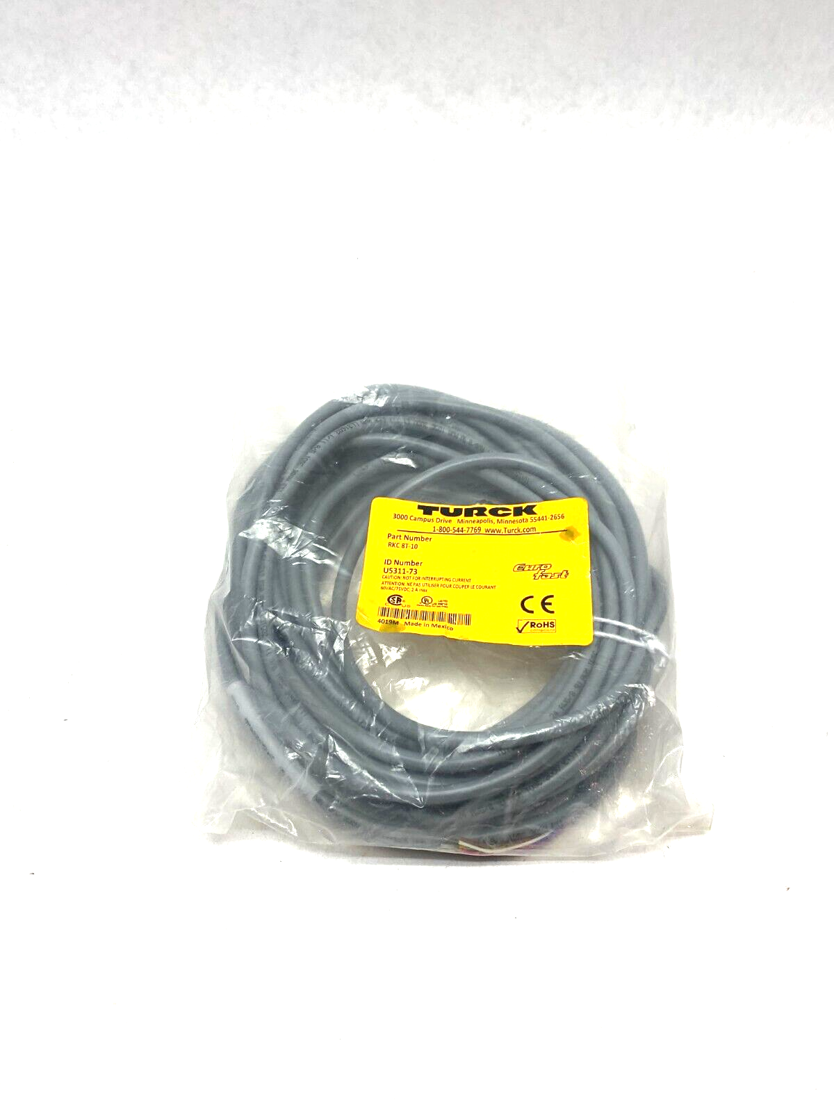 Turck RKC 8T-10 Eurofast Single Ended Cordset M12 8-Pin Female U5311-73 - Maverick Industrial Sales