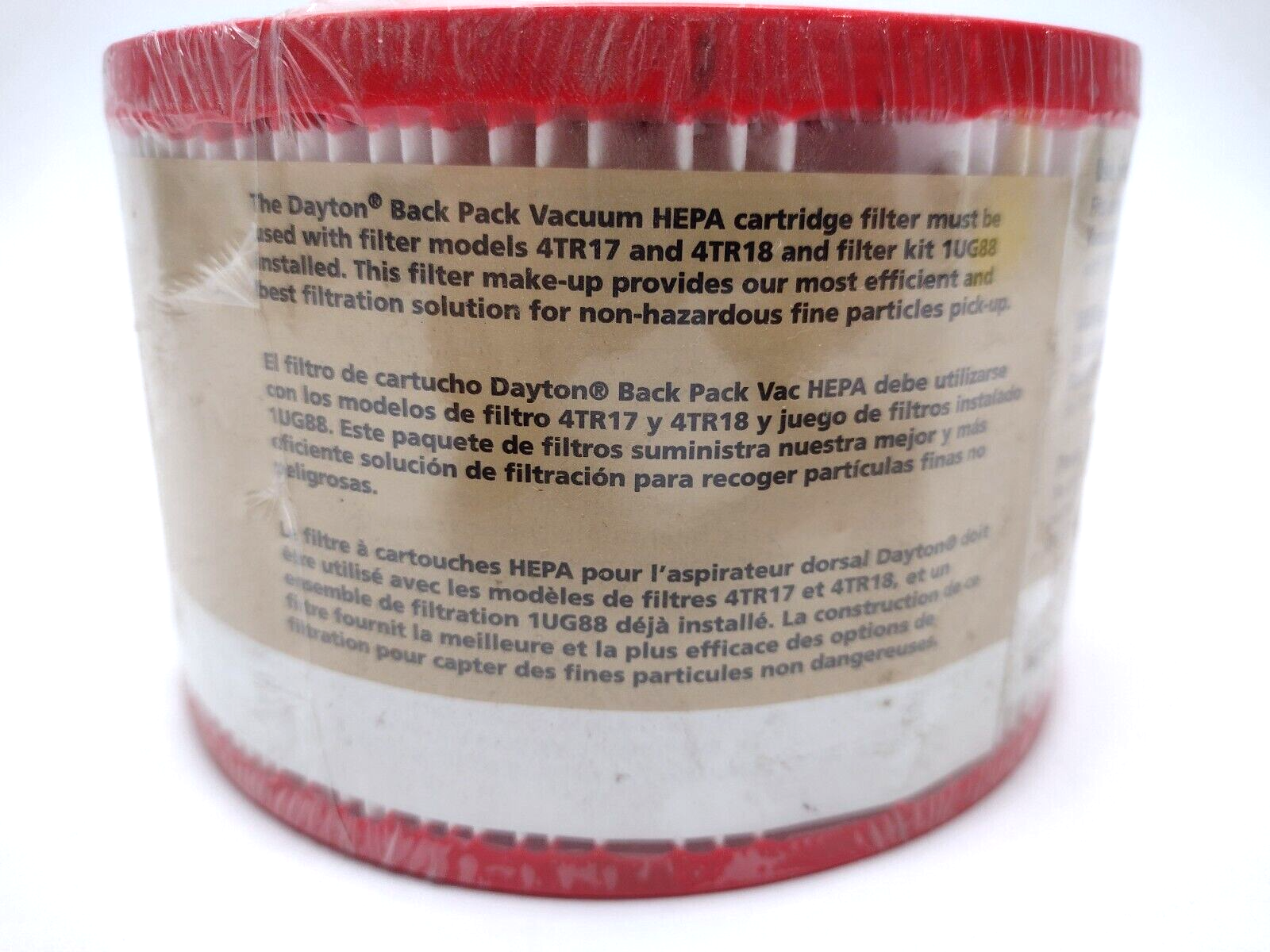 Dayton (1) 1UG89 Vacuum Accessory Back Pack HEPA Cartridge Filter 0.3 Microns - Maverick Industrial Sales