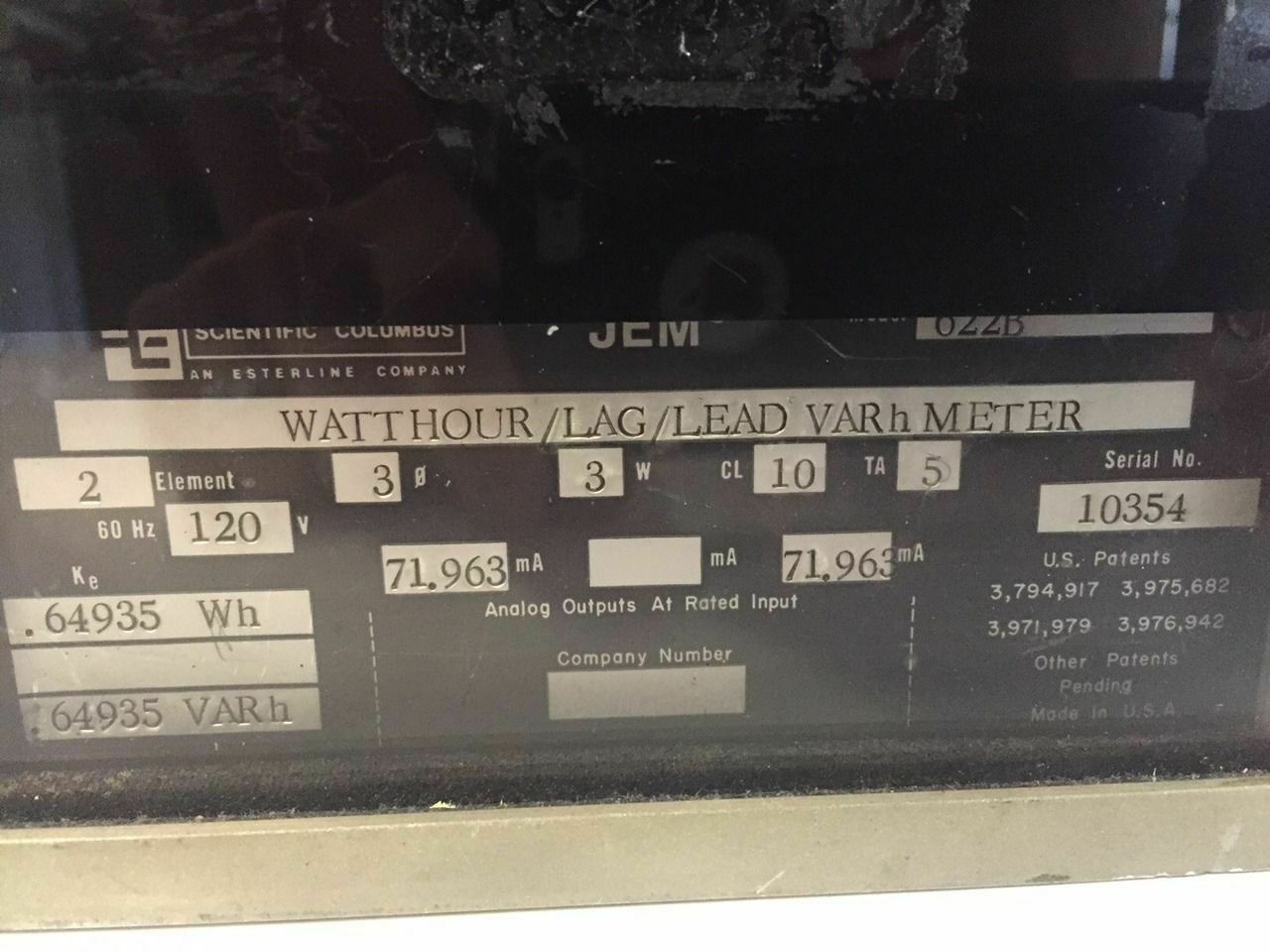 Scientific Columbus JEM 622B WATTHOUR LAG LEAD VARh Electric Meter - Maverick Industrial Sales
