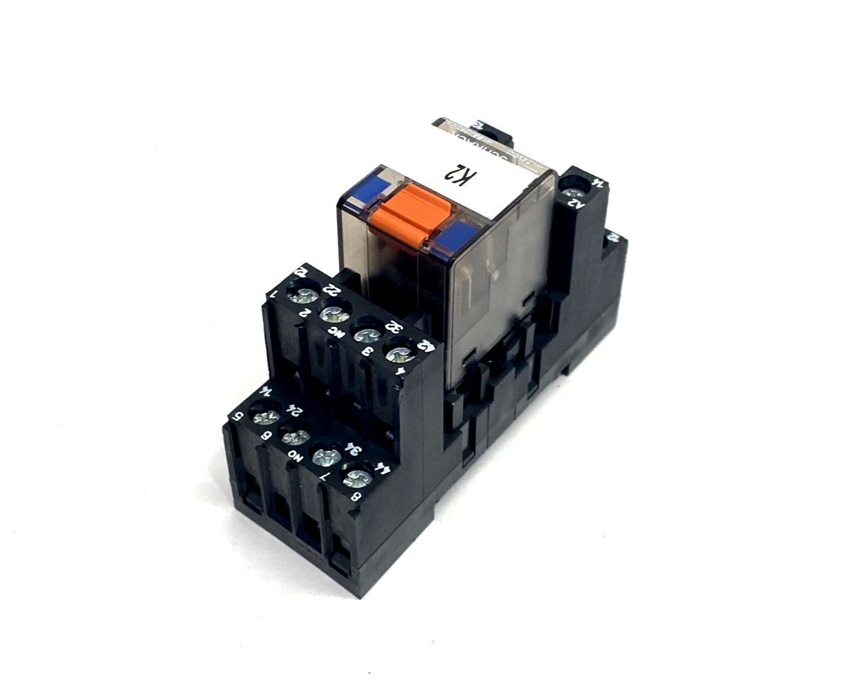 PT570024 | Schrack Miniature Power Relay 6A 24VDC 4PDT & PT78740 Base LOT OF 3 - Used - Maverick Industrial Sales