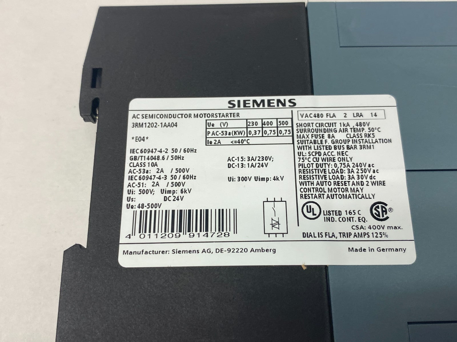 Siemens 3RM1202-1AA04 SIRIUS Reversing Starter, Screw-Type MISSING COVER - Maverick Industrial Sales