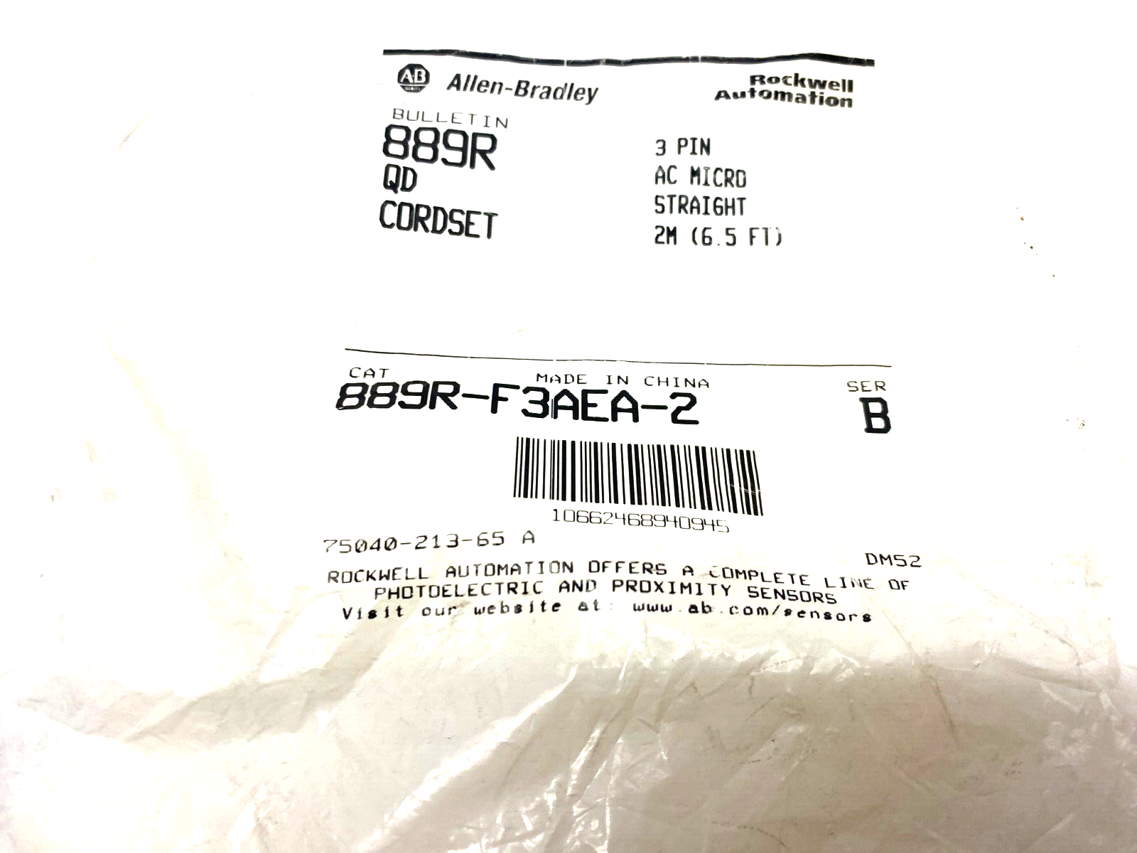 Allen Bradley 889R-F3AEA-2 Ser. B Straight AC Micro Cordset 3-Pin Female, 2m - Maverick Industrial Sales