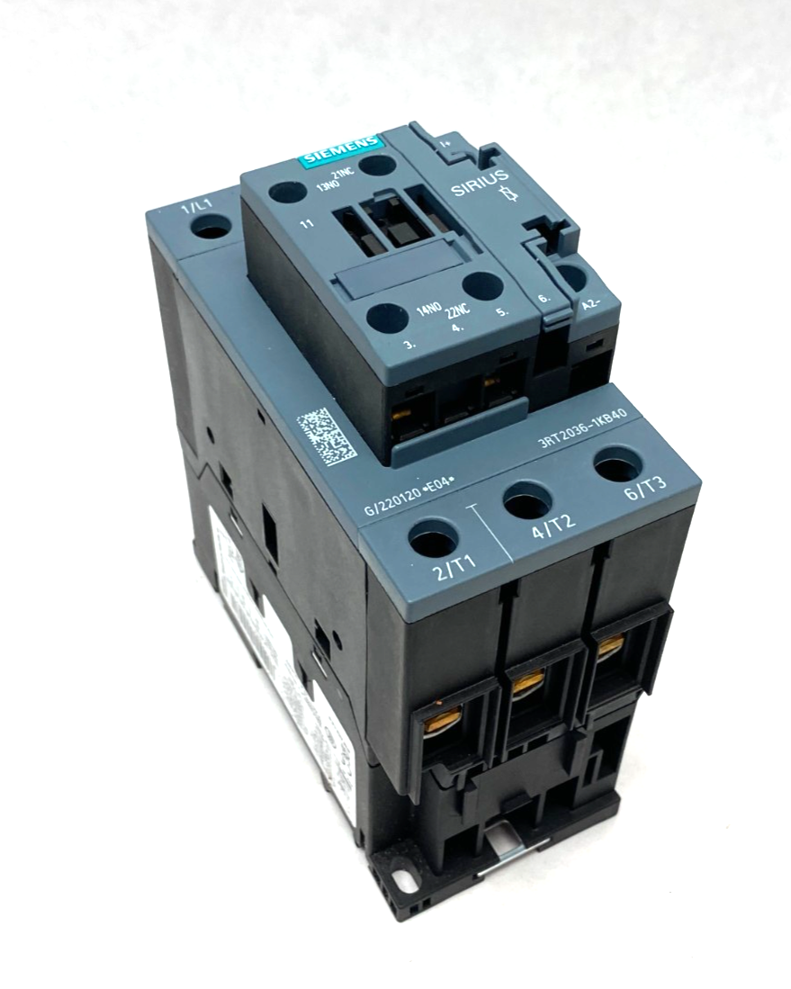 Siemens 3RT2036-1KB40 SIRIUS Power Contactor 3-Pole Screw Terms. 400V - Maverick Industrial Sales