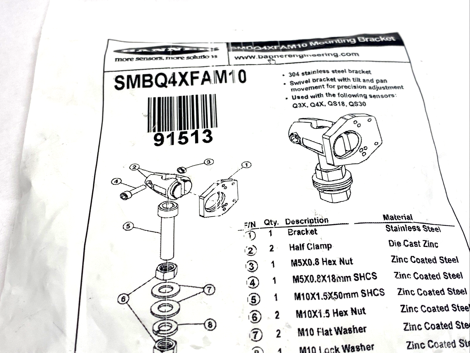 SMBQ4XFAM10 | Banner Bracket Kit For 10mm or 3/8" Rod Bracket Systems 91513 - New - Maverick Industrial Sales