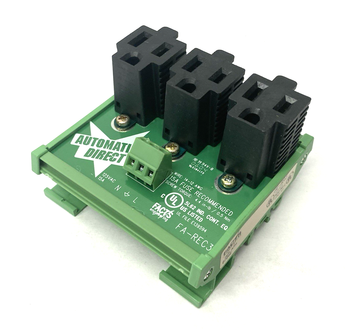 Automation Direct FA-REC3 3-Straight Blade Receptacle, 15A, 125 VAC, 1-phase - Maverick Industrial Sales