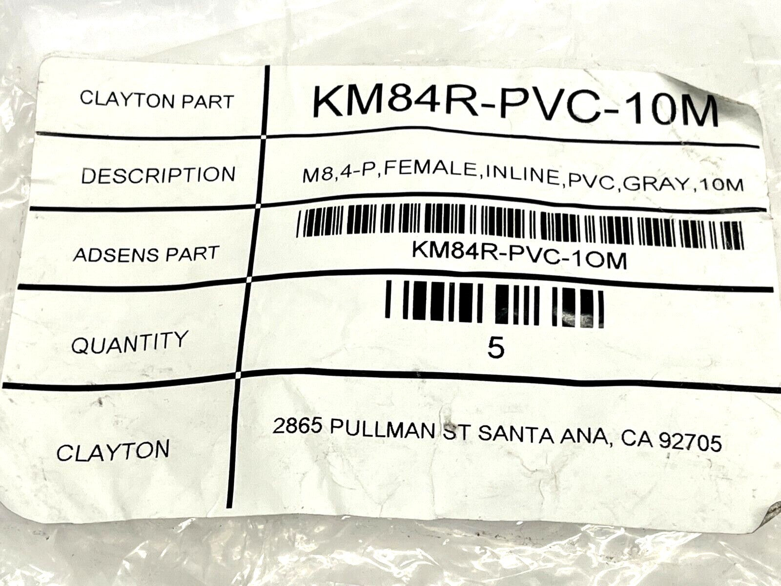KM84R-PVC-10M | Adsens Cable 4-Pin M8 Female Inline Grey 10M LOT OF 3 - New Other - Maverick Industrial Sales