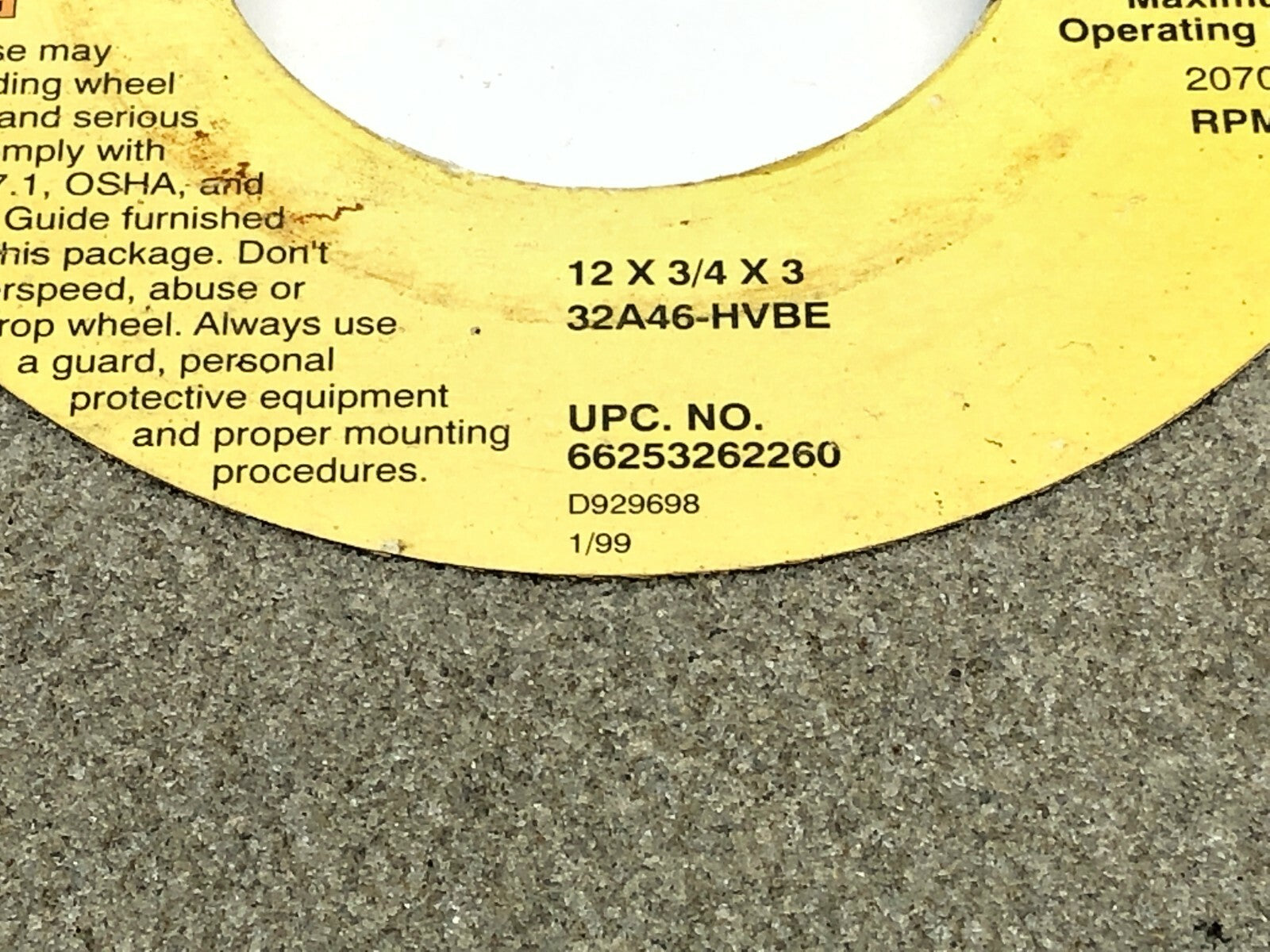 Norton 32A46-HVBE Grinding Wheel 3" Bore 2070 RPM - Maverick Industrial Sales