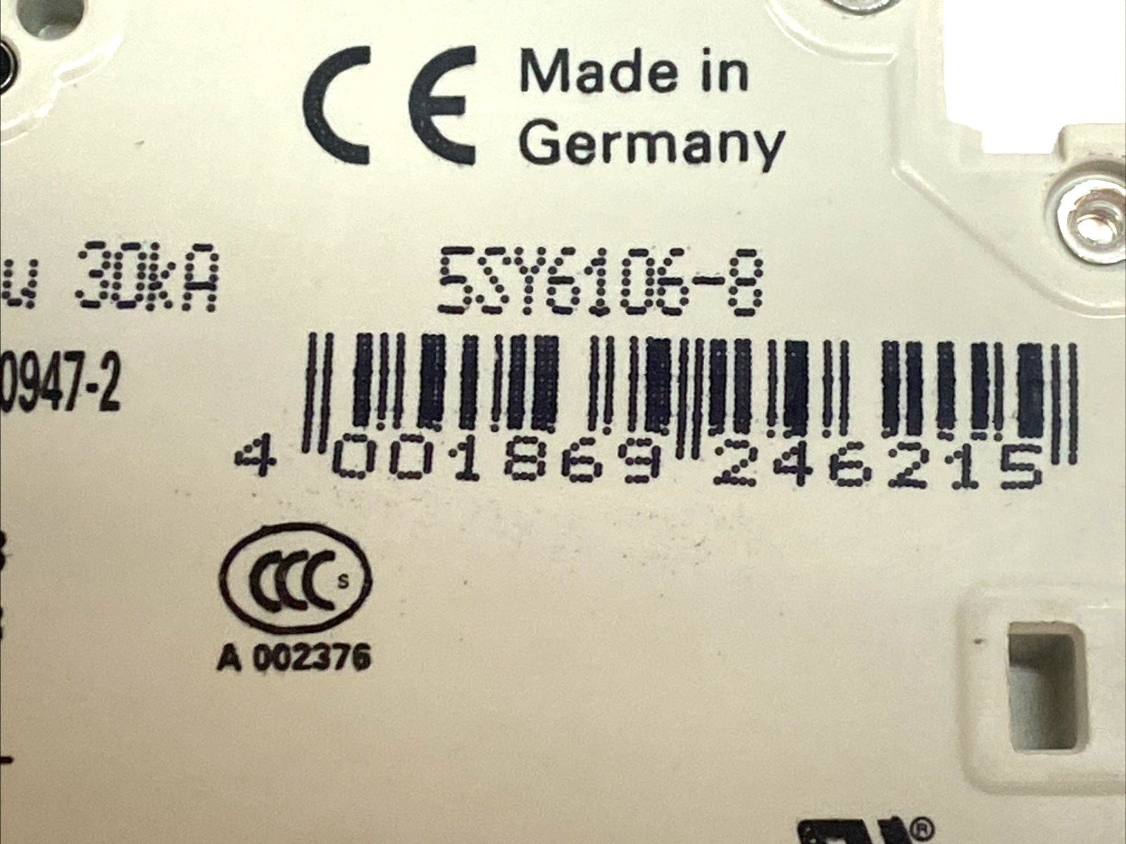 Siemens 5SY6106-8 Mini Circuit Breaker 6A 1P Type D 230/400VAC - Maverick Industrial Sales