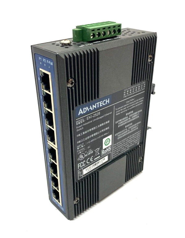 Advantech EKI-2528 Unmanaged Industrial Ethernet Switch 8-Port 12~48VDC - Maverick Industrial Sales