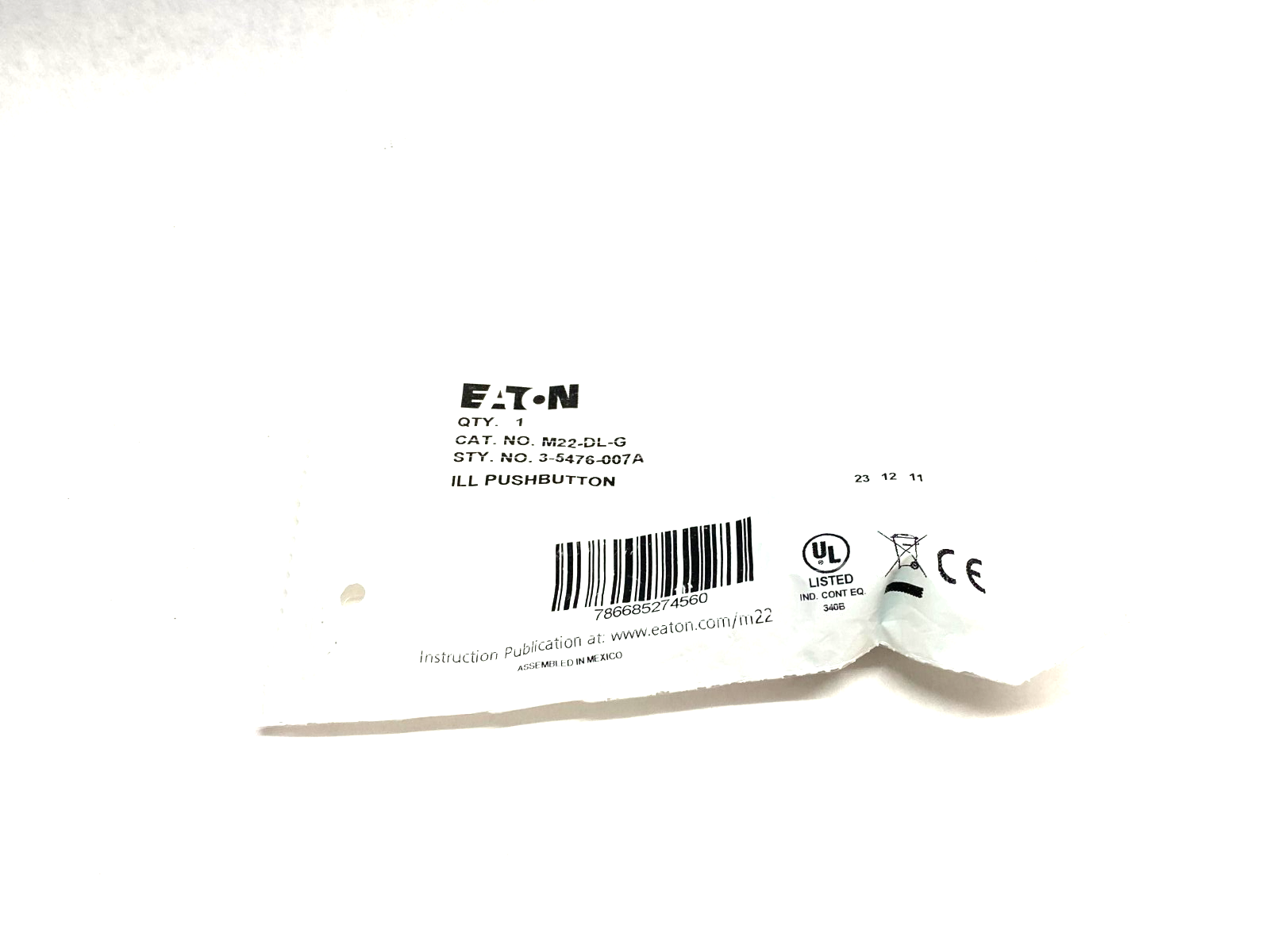 Eaton M22-DL-G Flush Head Illuminated Pushbutton Green - Maverick Industrial Sales