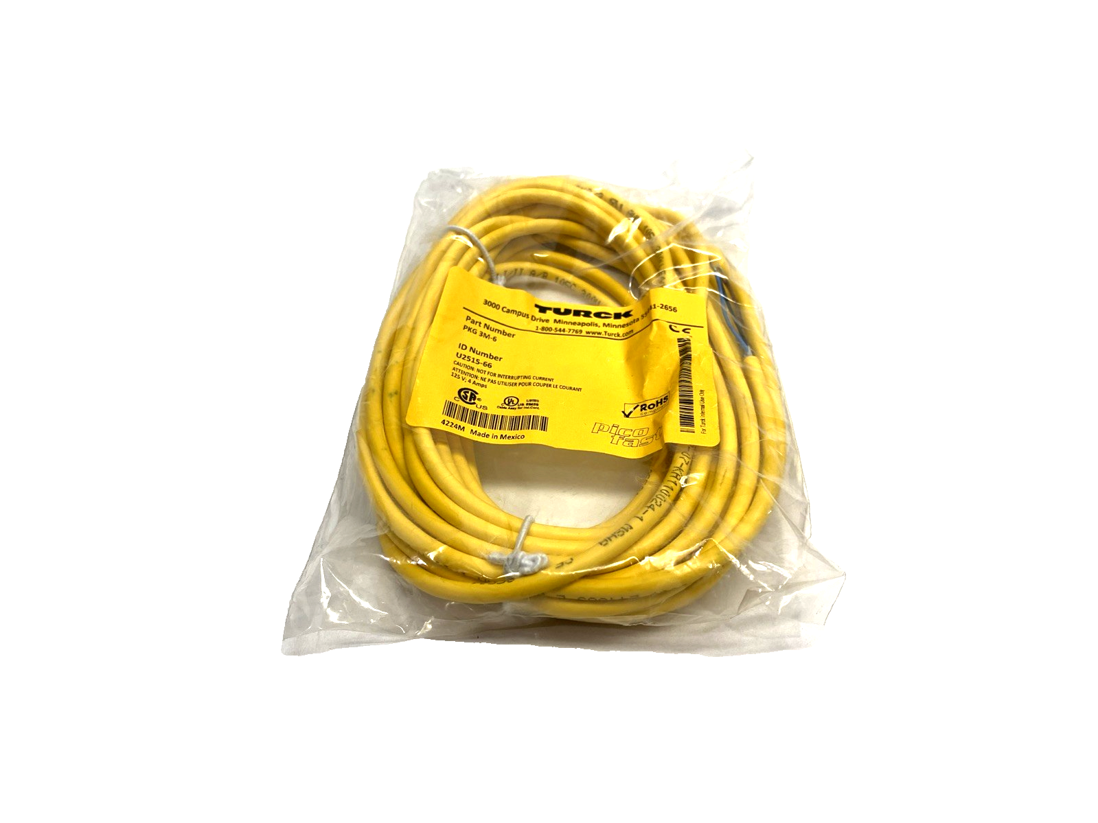 PKG 3M-6 | Turck Actuator & Sensor Cable M8 Female 3-Pin 6m U2515-66 - New - Maverick Industrial Sales