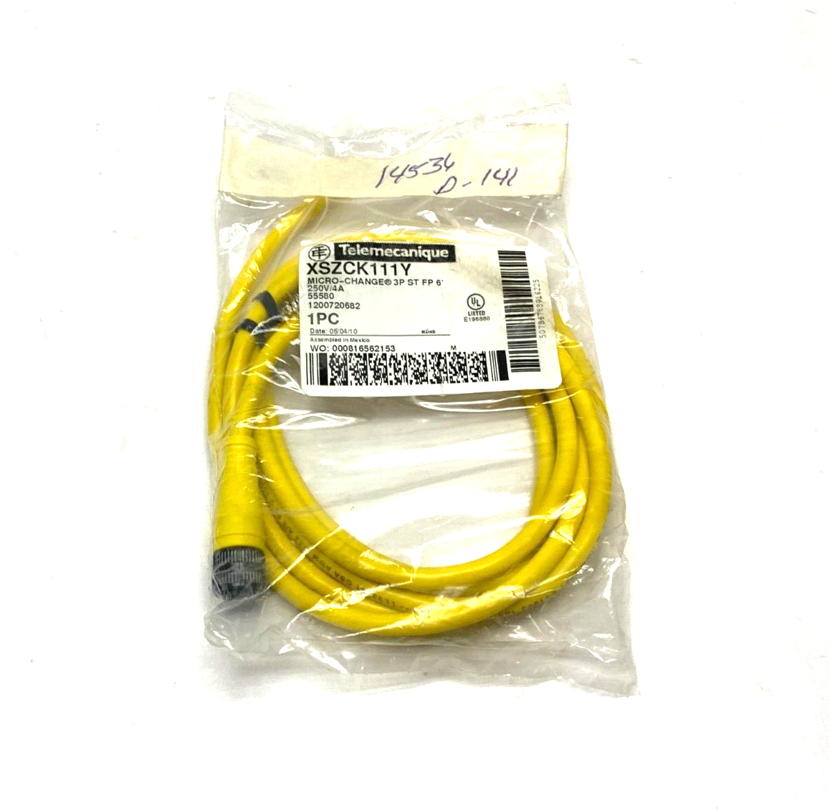 XSZCK111Y | Telemecanique Micro-Change 3-P Straight Cordset Sgl-Ended 6' 250V 4A - New - Maverick Industrial Sales