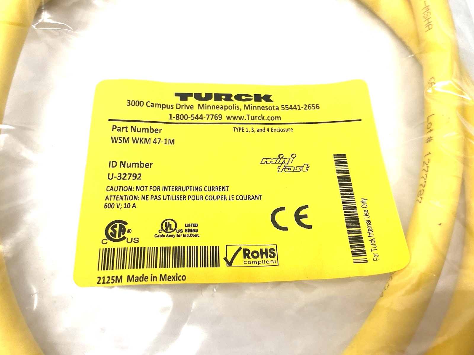 WSM WKM 47-1M | Turck Minifast Double Ended Power Cable U-32792 - New - Maverick Industrial Sales