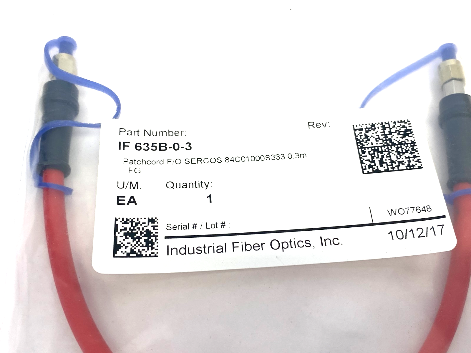 Industrial Fiber Optics IF 635B-0-5 Patchcord F/O SERCOS 84C01000S333 0.5m - Maverick Industrial Sales