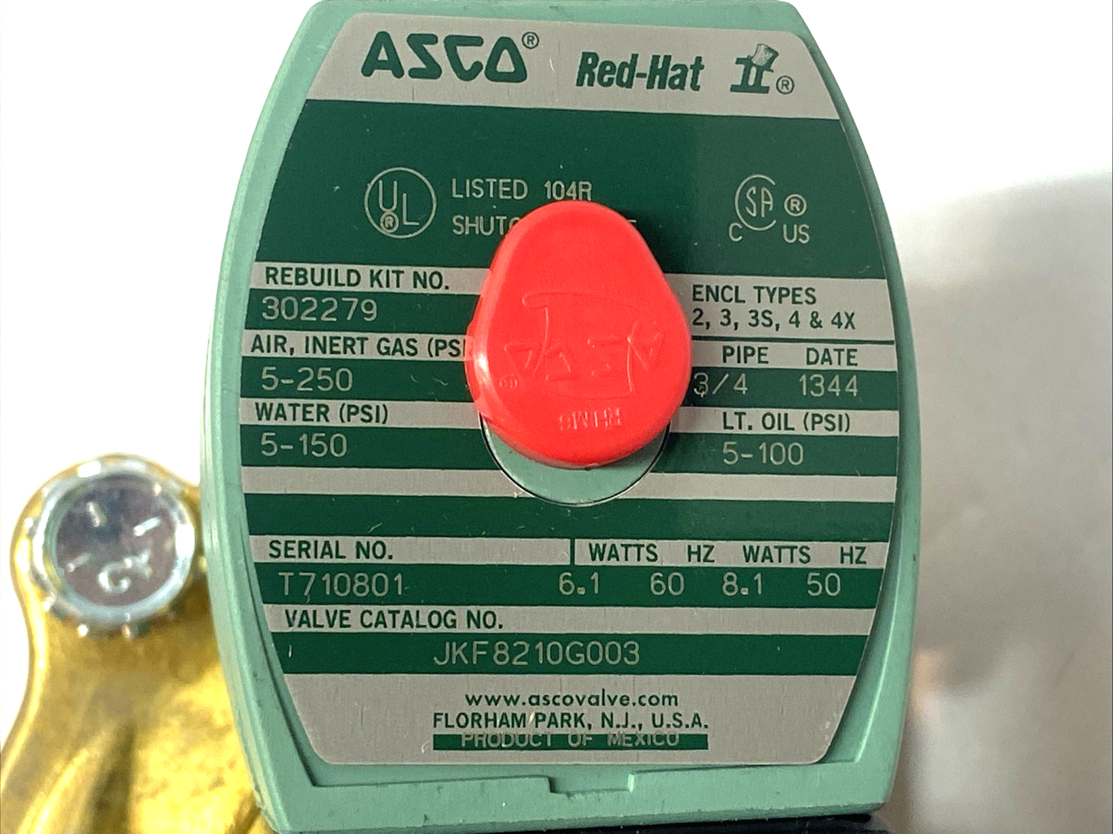 ASCO JFK8210G003 RedHat Valve 3/4" NPT NC Brass 120/60 110/50 - Maverick Industrial Sales