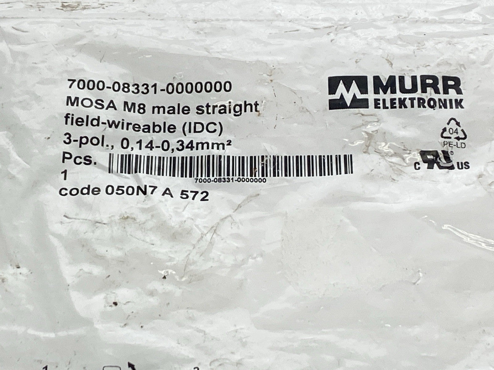 Murr Elektronik 7000-08331-0000000 Field Wireable Circular Connector Male M8 3-P - Maverick Industrial Sales