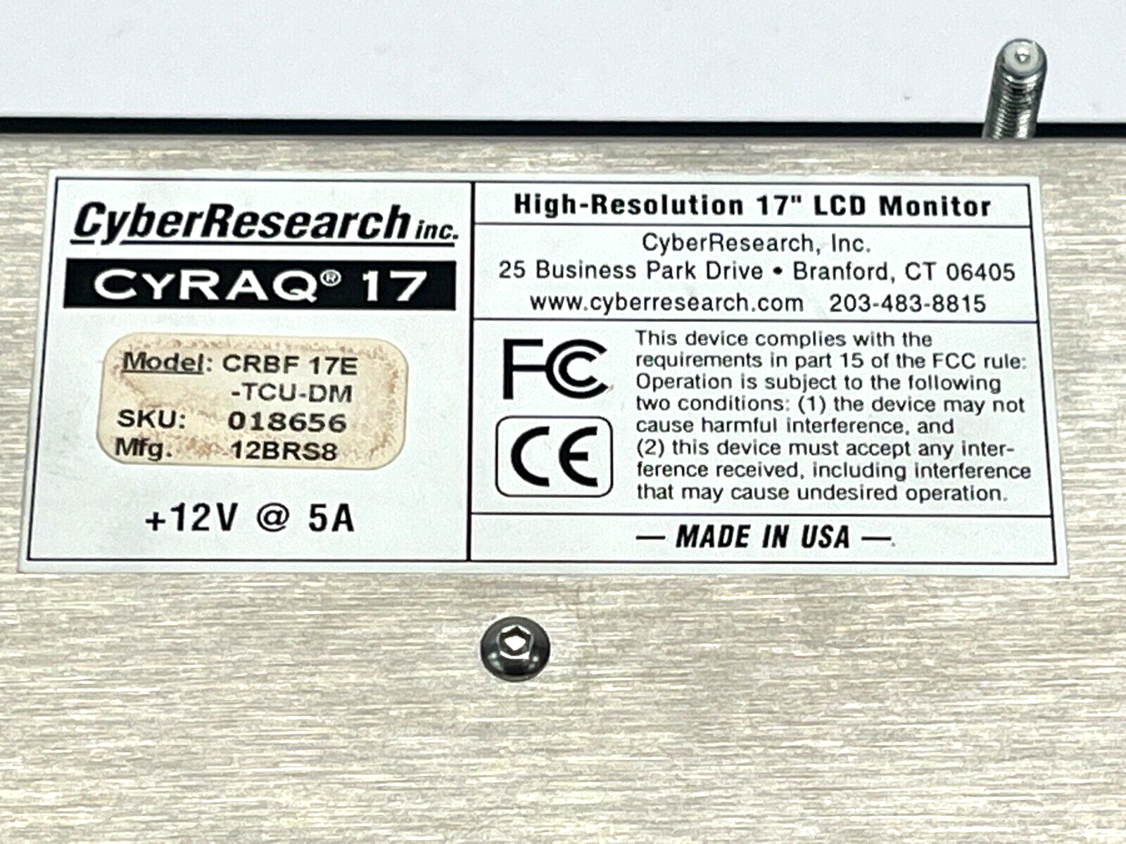Cyber Research CRBF 17E-TCU-DM CYRAQ 17 High Resolution 17" LCD Touch Monitor - Maverick Industrial Sales