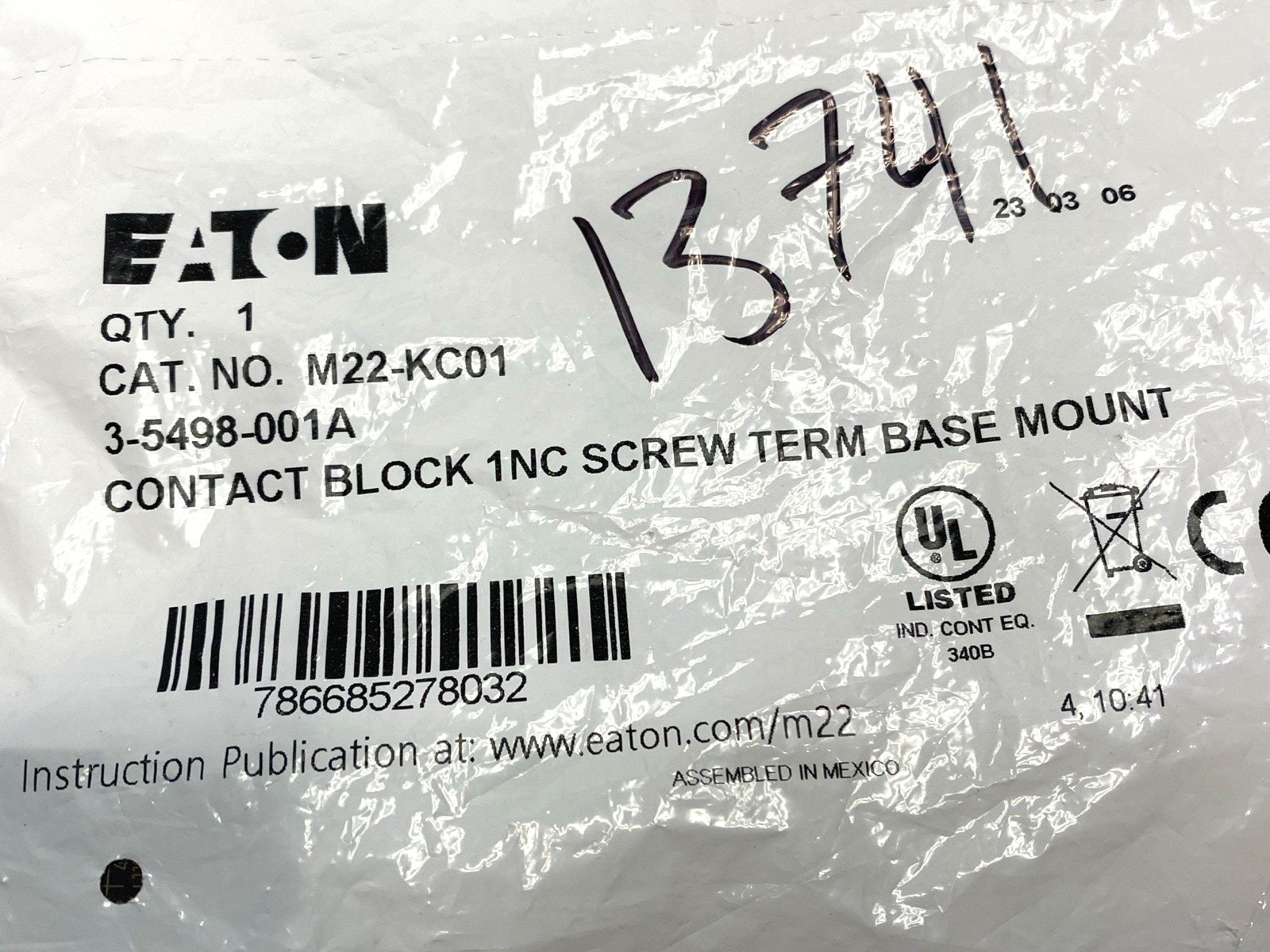 Eaton M22-KC01-CHGP Contact Block Screw Terminal Base Mount LOT OF 2 - Maverick Industrial Sales