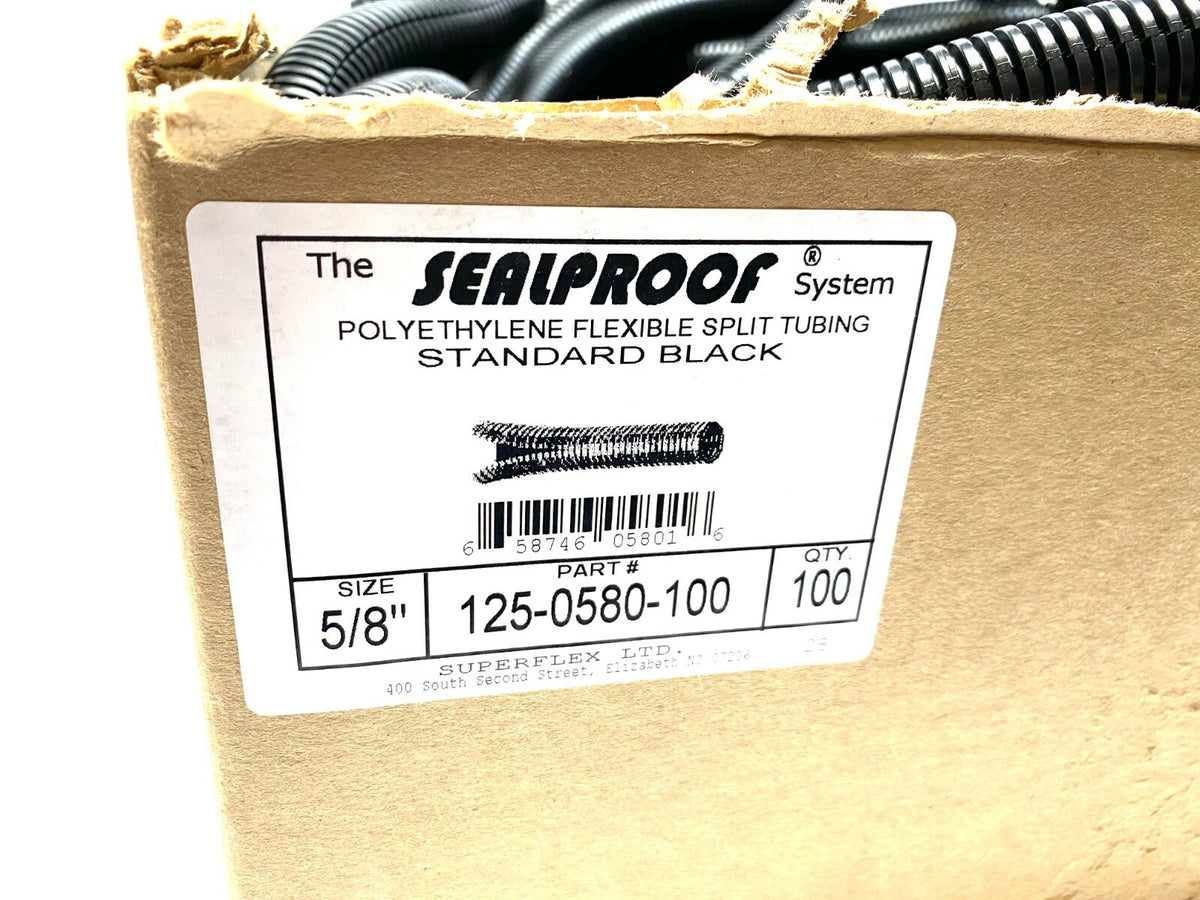 125-0580-100 | SuperFlex Polyethylene Split Tubing Black 100' Length 5/8" Diameter - New – Open box - Maverick Industrial Sales