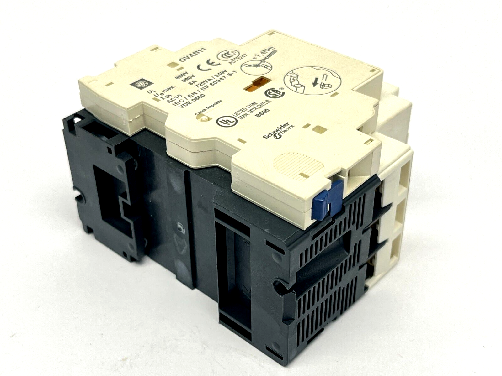 Telemecanique GV2-P10H7 Manual Starter 4-6.3A w/ GVAN11 Auxiliary Block - Maverick Industrial Sales