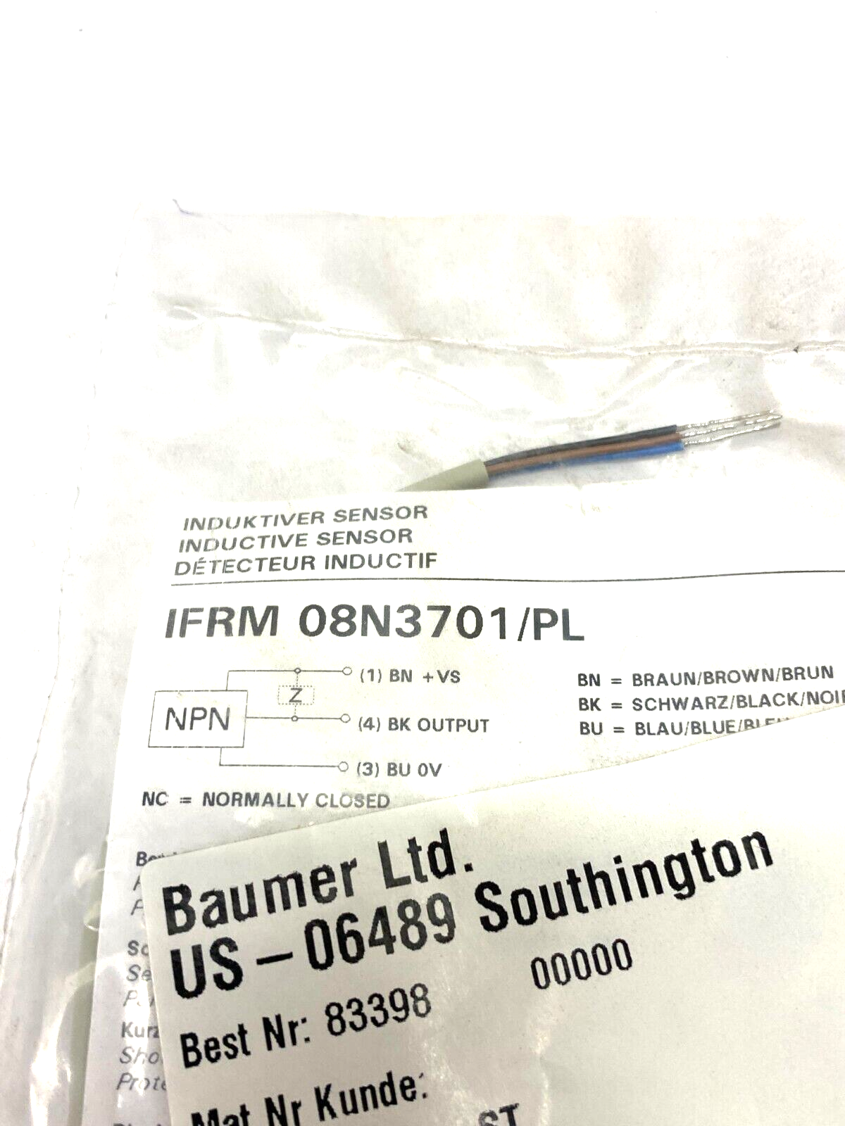 Baumer IFRM 08N3701/PL Inductive Proximity Switch Sensor 10142105 - Maverick Industrial Sales