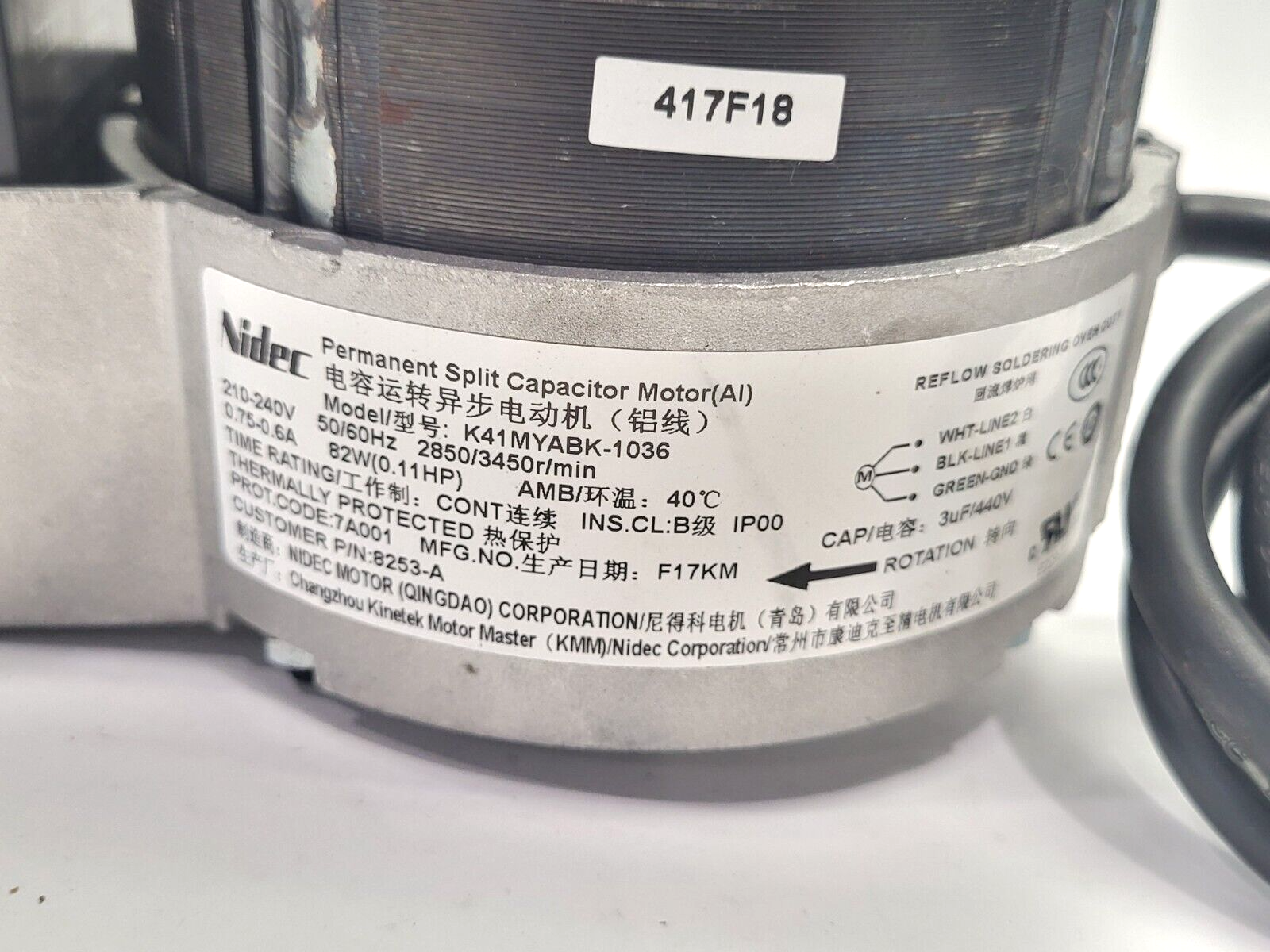 Nidec K41MYABK-1036 Permanent Split Capacitor Motor NO BLOWER BLADES - Maverick Industrial Sales