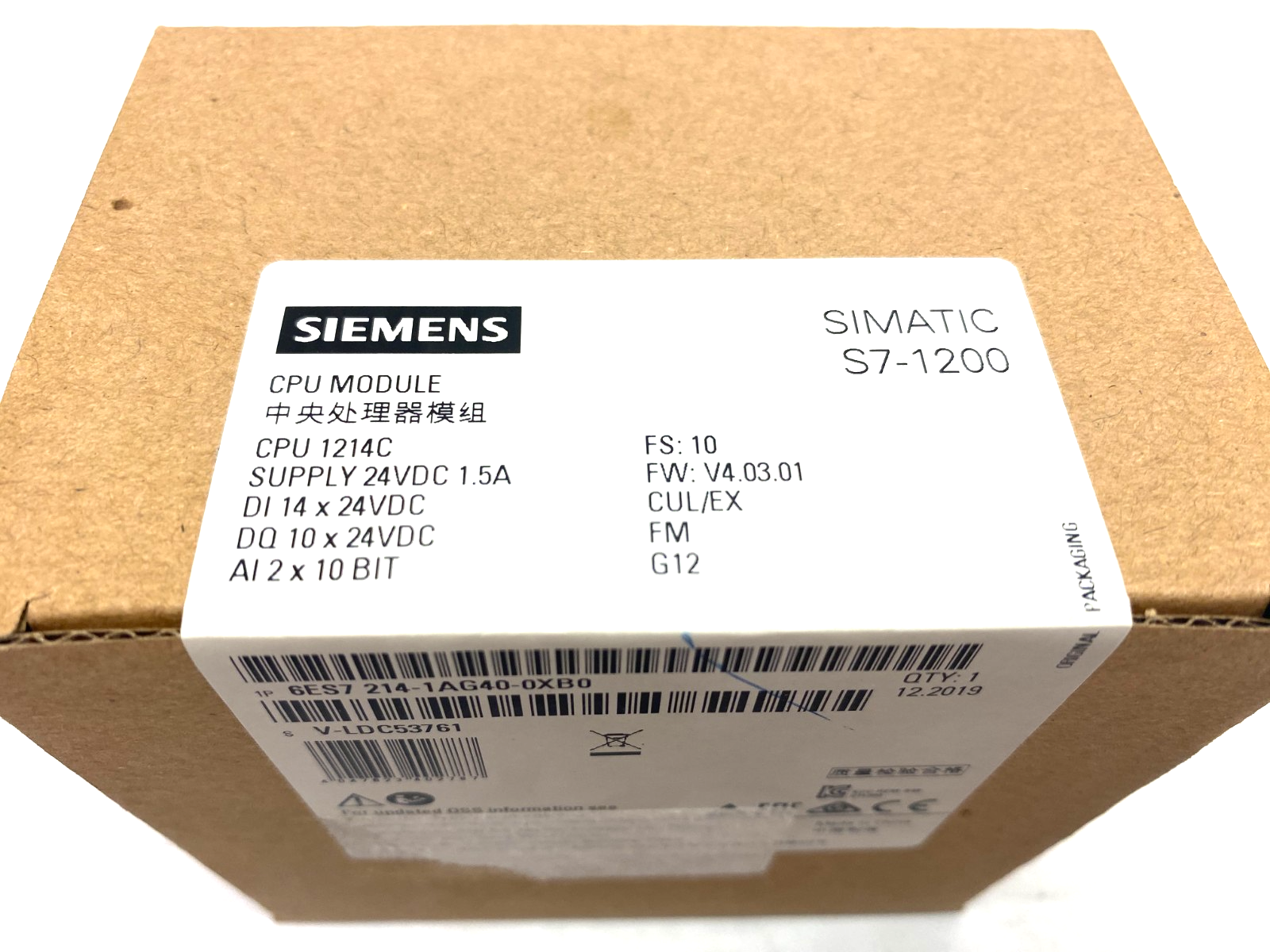 Siemens 6ES7 214-1AG40-0XB0 SIMATIC S7-1200 CPU Module 1214C DI 14x24VDC - Maverick Industrial Sales