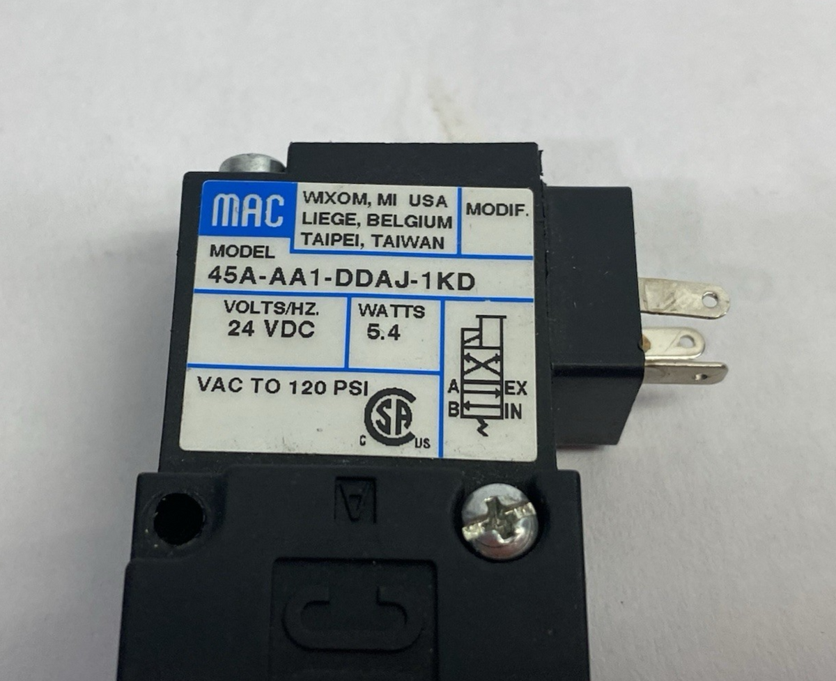 MAC Valves 45A-AA1-DDAJ-1KD Direct Acting Solenoid Valve 4/2-way 5.4W 24VDC - Maverick Industrial Sales
