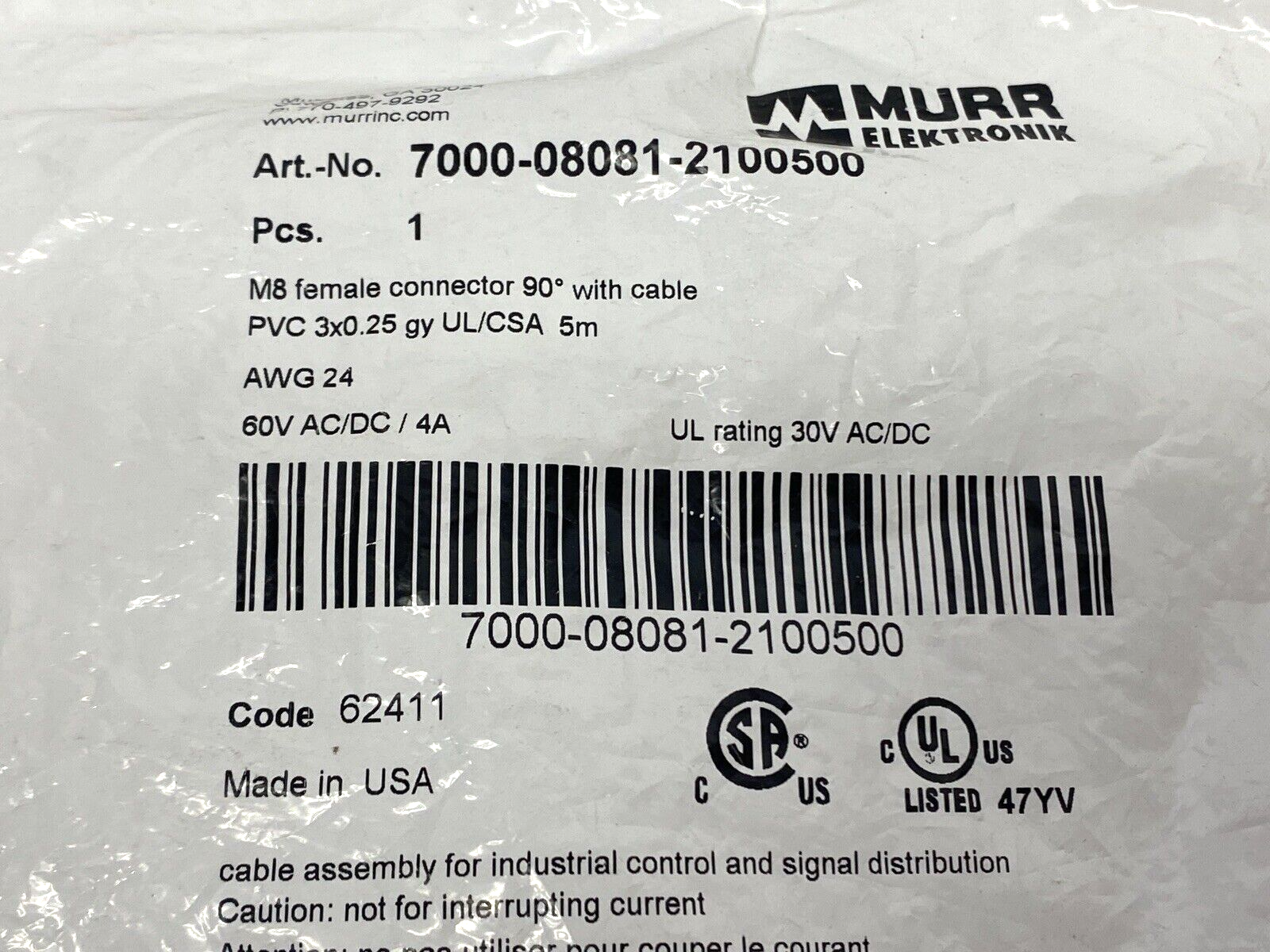 Murrelektronik 7000-08081-2100500 M8 Female Right Angle Connector Cordset - Maverick Industrial Sales