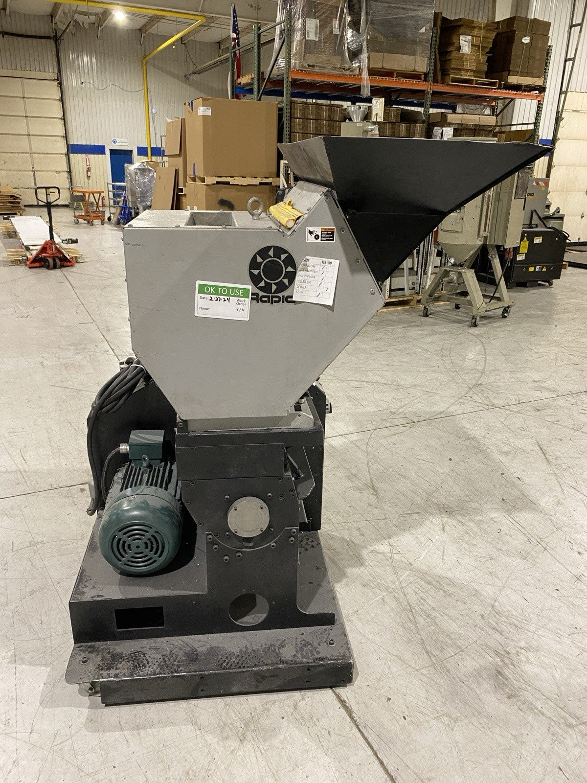 F-19 | Rapid Force Plastic Granulator 480V 3ph Wide Schute - Used - Maverick Industrial Sales