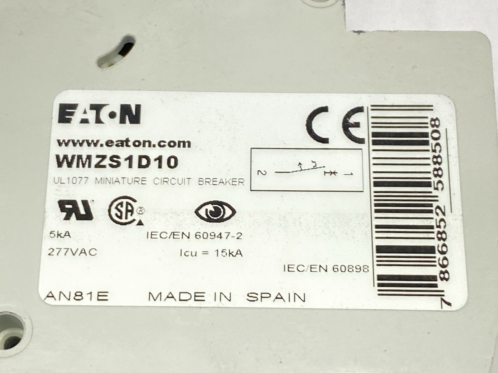 Eaton WMZS1D10 Single Pole Circuit Breaker 10A 5kA 230/400V LOT OF 2 - Maverick Industrial Sales