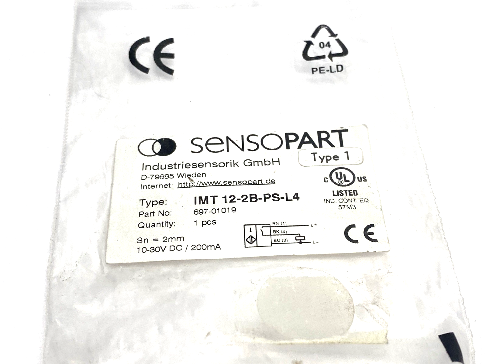 697-01019 | SensorPart Inductive Proximity Sensor M12 3-Pin IMT 12-2B-PS-L4 - New – Open box - Maverick Industrial Sales