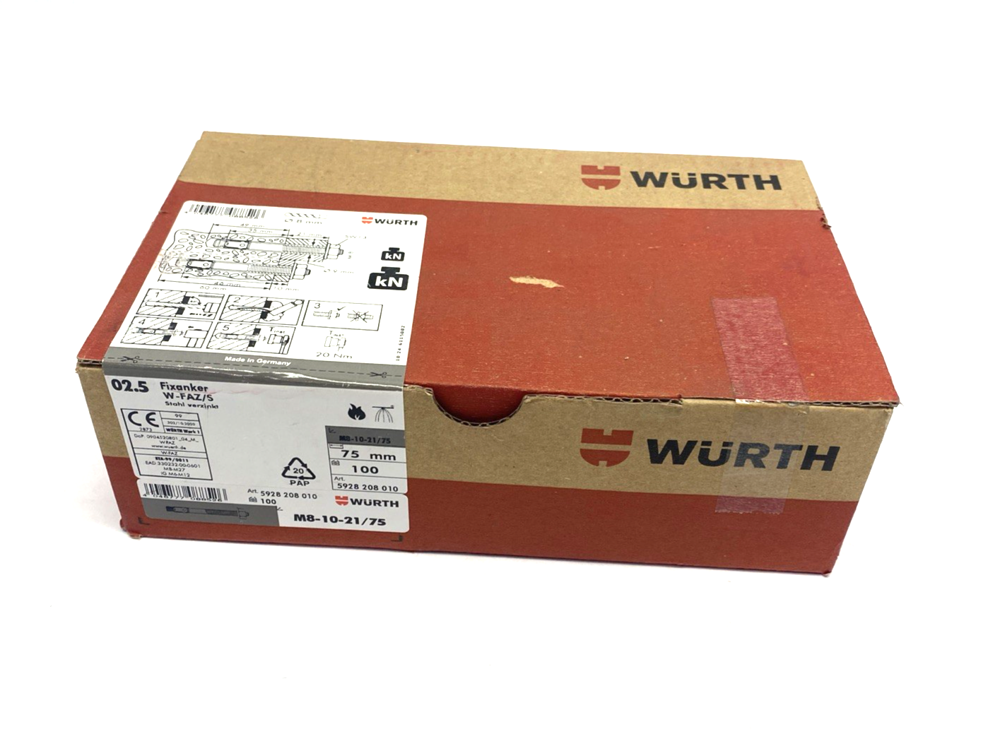 5928208010,5928 208 010 | Wurth 5928208010 Fixanchor W-FAZ/S Steel Concrete Anchor M8-10-21/75 BOX OF 100 - New - Maverick Industrial Sales