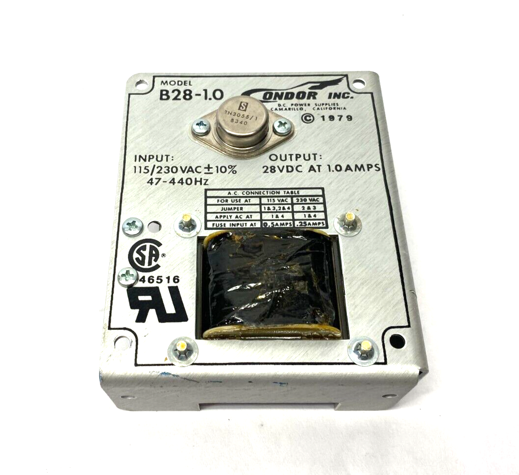 Condor B28-1.0 Power Supply 115/230VAC Input, 28VDC @ 1.0A Output - Maverick Industrial Sales