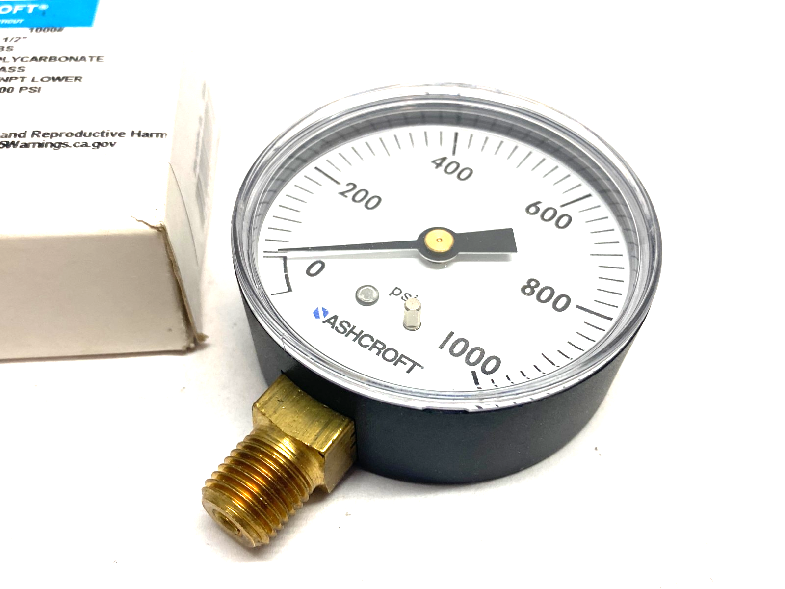 Ashcroft 25W1005PH 02L 1000# Pressure Gauge 2-1/2" Brass 0-1000psi 1/4" NPT - Maverick Industrial Sales