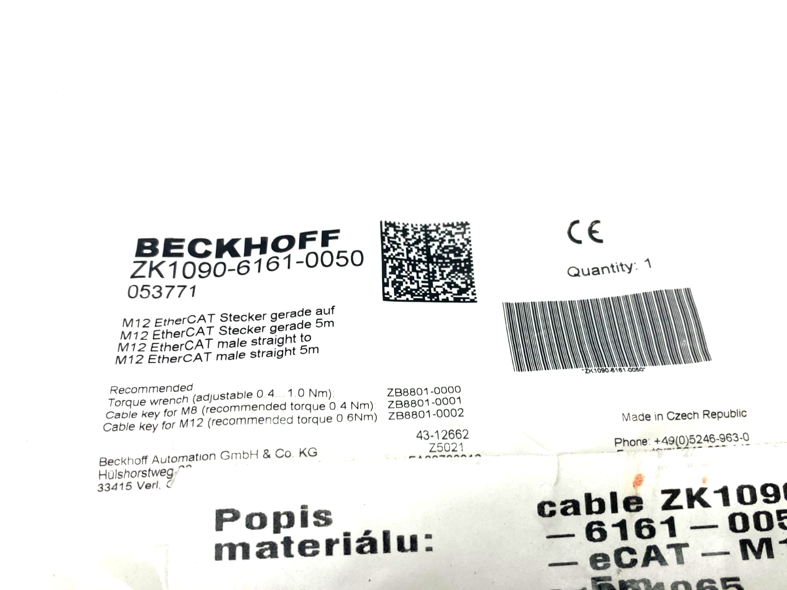 Beckhoff ZK1090-6161-0050 Double Ended EtherCAT Cable M12 M to M 4-Pin 053371 - Maverick Industrial Sales