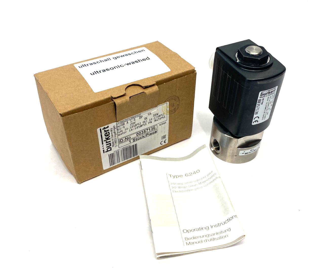 Bürkert 357138 2/2-Way Servo Solenoid Valve 6240 A 1/4 DP SS 24VDC 16W - Maverick Industrial Sales